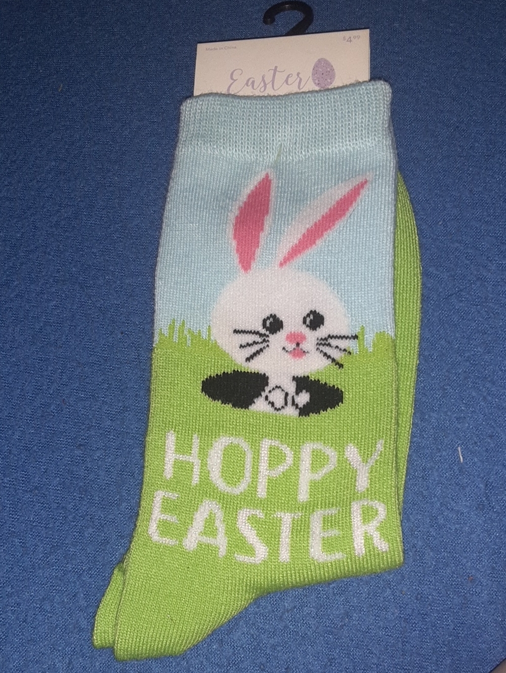 Hoppy Easter Bunny Women's Crew Socks - Light Blue & Green